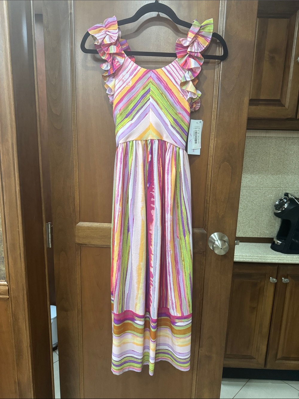 Bonnie Jean Pink Multicolor Stripe Ruffle Strap Maxi Dress